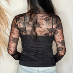 Floral Mock Neck Lace Top