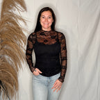 Floral Mock Neck Lace Top