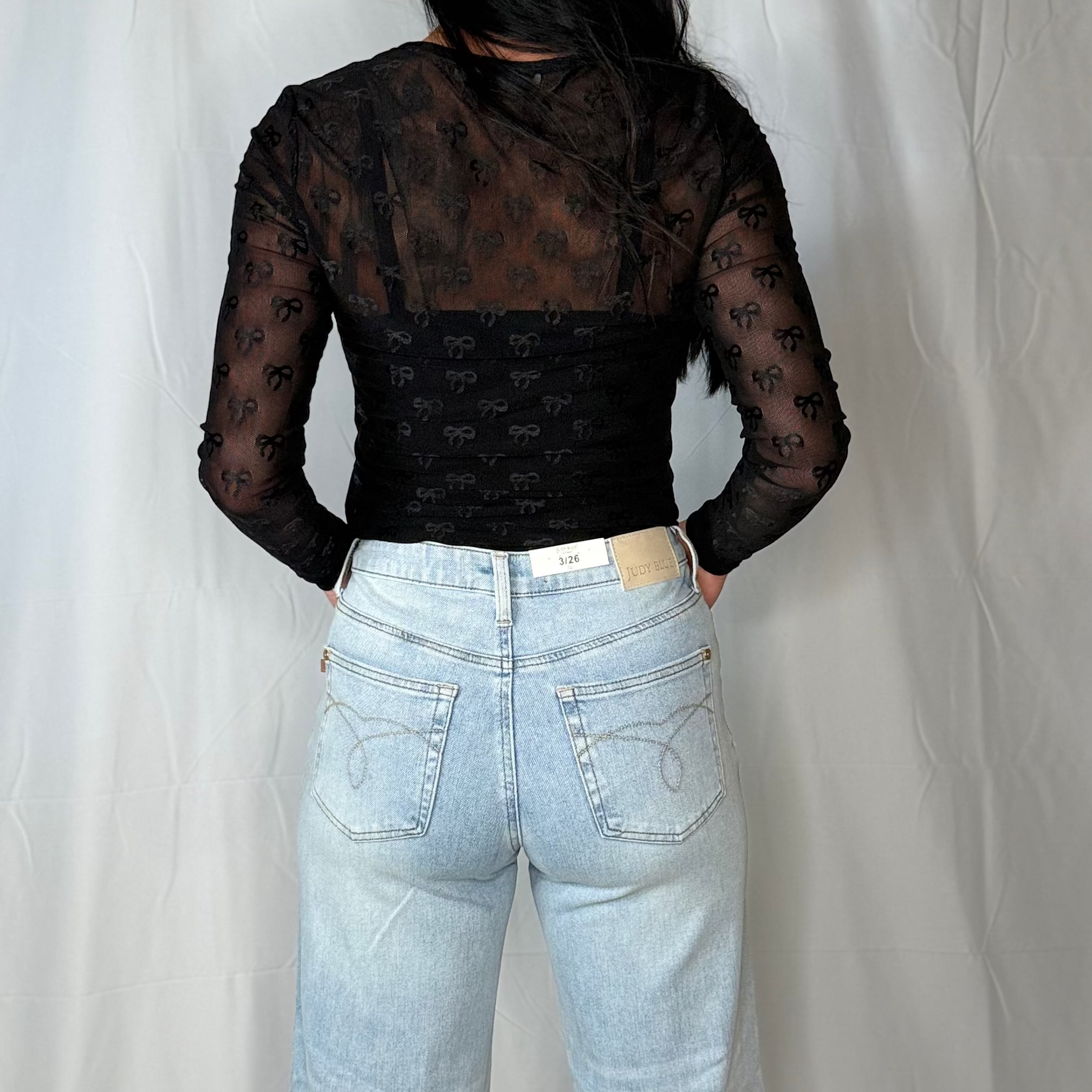 Bow Print Mesh Top