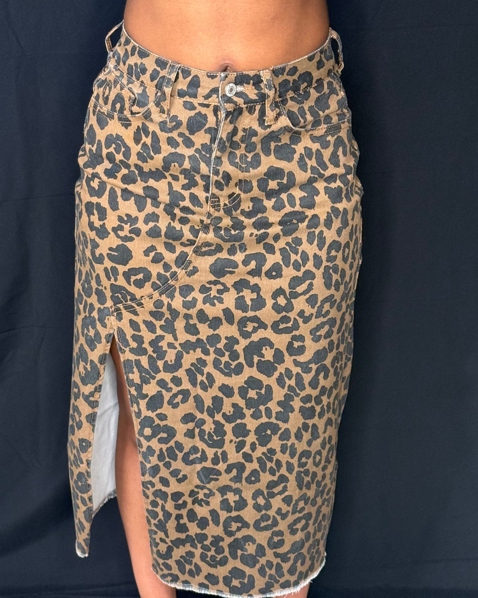 The Nya Leopard Jean Skirt